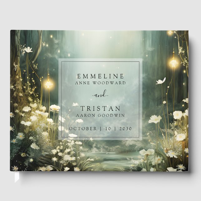Bezauberter Waldweg von Blume Grüne Hochzeit Gästebuch (Vorderseite)