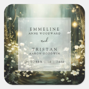 Bezauberter Waldweg von Blume Grüne Hochzeit Quadratischer Aufkleber