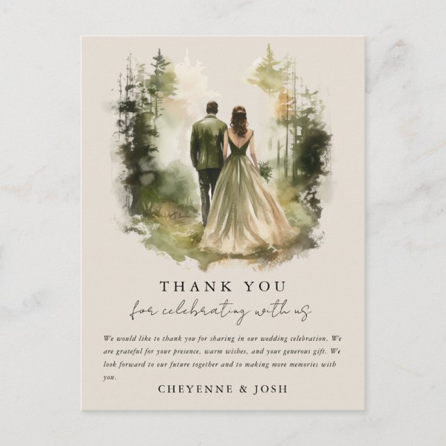 Bezauberter Wasserfarbenwald Bohemisch Danke Postkarte (Vorderseite)