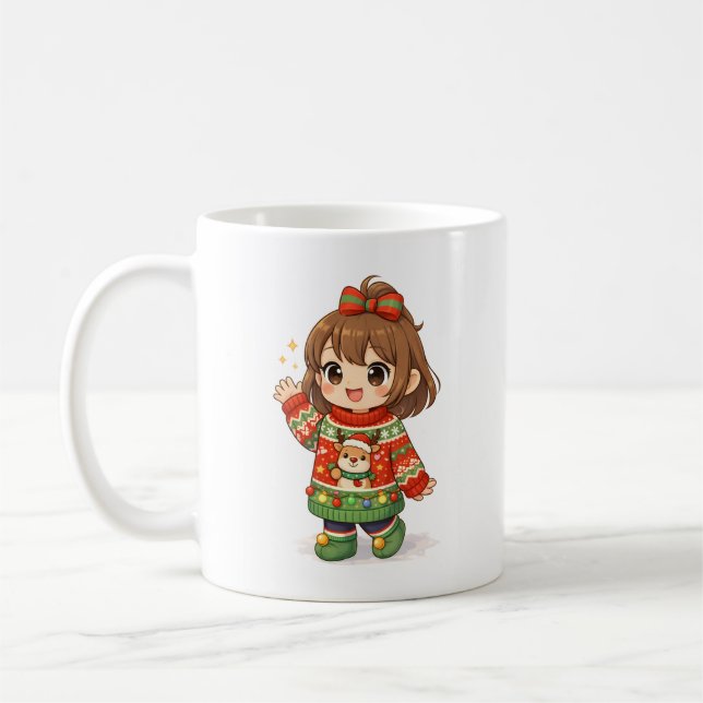 Bezauberter Weihnachtspullover-Mädchen-Becher Kaffeetasse (Links)