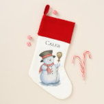 Bezauberter Weihnachtsschneemann Personalisierter  Weihnachtsstrumpf<br><div class="desc">Schöner bemalter Winterschneemann mit Hut,  Schal und Besen,  personalisierter Weihnachtsweih-Strumpf. Entworfen,  um unsere verzauberte Weihnachtskollektion zu erfüllen.</div>