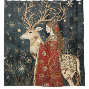 Bezauberter Winter: Der Maiden und der Stag Duschvorhang