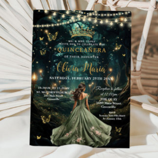 Bezaubertes Waldmagen Grünes Kleid Quinceañera 16 Einladung