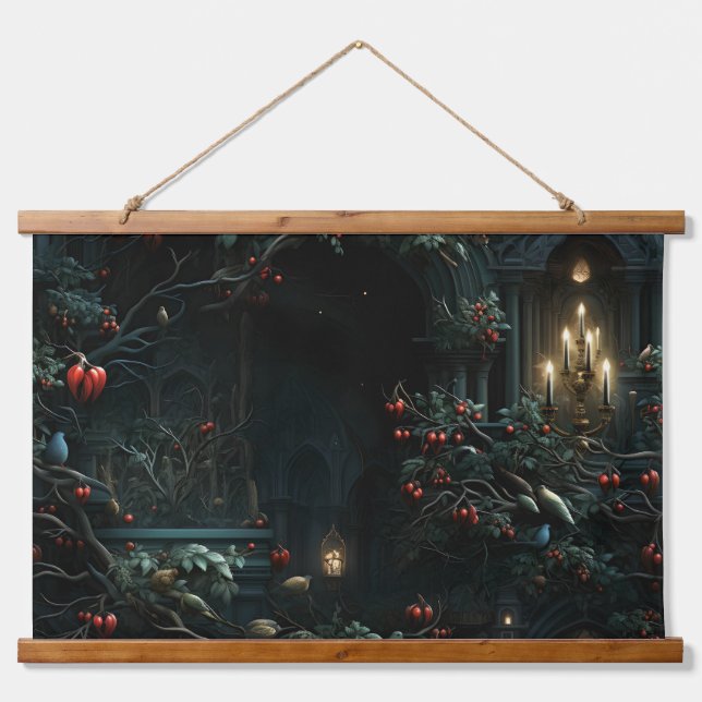 Bezauberung Mitternacht Botanischer Garten Wandteppich Mit Holzrahmen (Vorne)