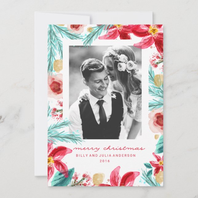 BEZEICHNETE WINTER BOTANISCHE Weihnachtskarte Feiertagskarte (Vorderseite)