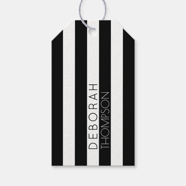 Bezeichnung auf Streifen schwarz-weiß Geschenkanhänger (Vorderseite)