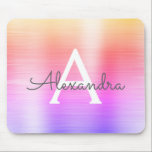 Bezeichnung der Monogrammbezeichnung Mousepad<br><div class="desc">Gold,  Rosa und Lila Rainbow Ombre Pastel Imitats Pinselmetall Monogram Name Monogram Mousepad. Dieses Mousepad kann auf Ihren Vornamen angepasst werden.</div>
