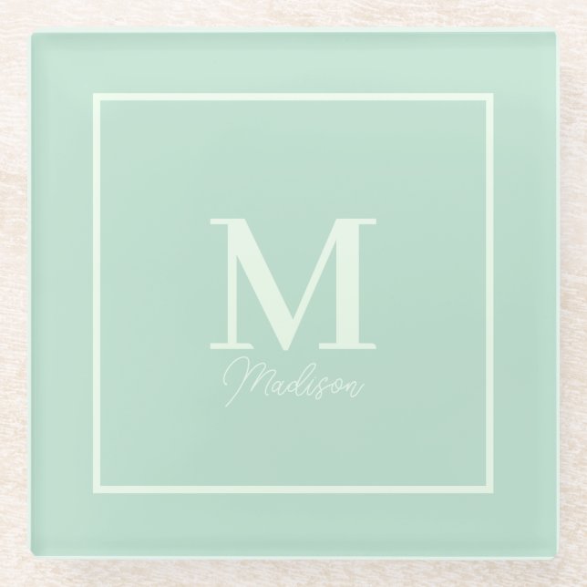 Bezeichnung der Seeoam Green Custom Monogram Name Glasuntersetzer (Vorderseite)