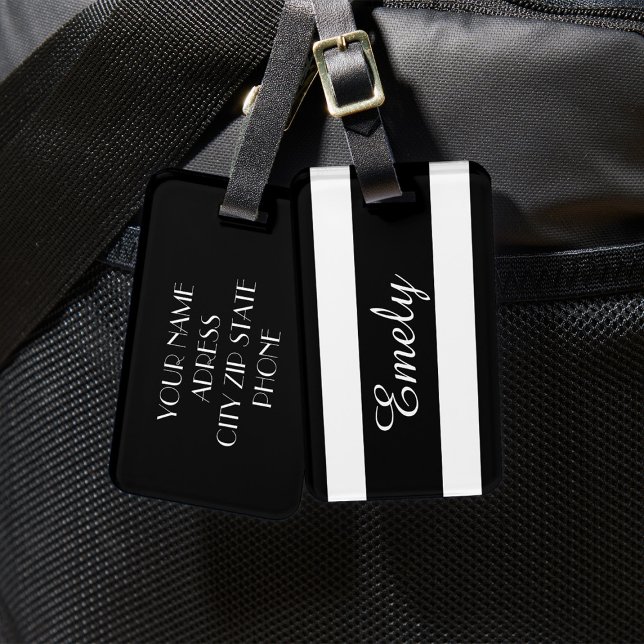 Bezeichnung des modernen Musters schwarz-weiß Stre Gepäckanhänger (Black And White Stripes Pattern Name Luggage Tag)