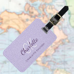 Bezeichnung des Violettlavenders in Monogramm Gepäckanhänger<br><div class="desc">Violett,  lavendelfarbene Imitate Lederprint als Hintergrund. Personalisieren Sie die Monogrammbriefe und den vollständigen Namen und fügen Sie sie auf der Vorderseite hinzu. Ihre Kontaktinformationen auf der Rückseite. Lila und weißer Text.</div>