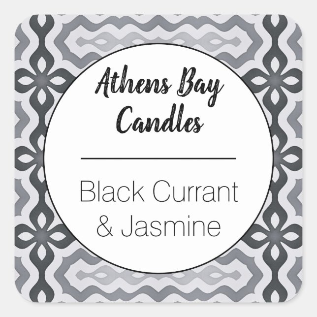 Bezeichnung für ein geometrisches, schwarzes und w quadratischer aufkleber (Vorderseite)