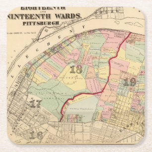 Bezirke 1819 von Pittsburgh, Pennsyvania Rechteckiger Pappuntersetzer