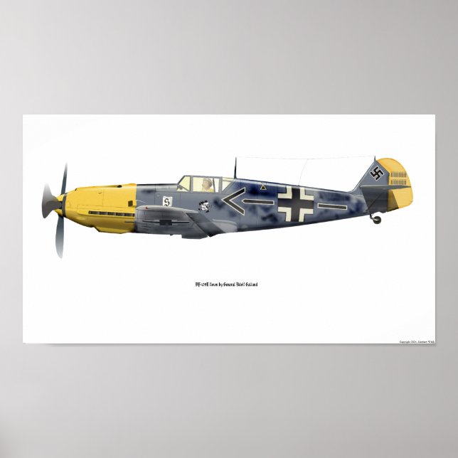 BF-109E, gefolgt von Ge. Galland, 1940 Poster (Vorne)