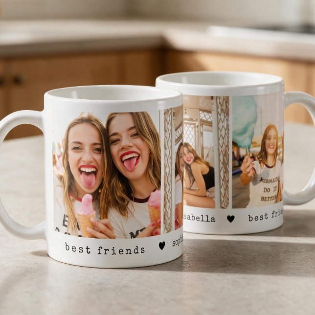 BFF 3 Foto-Collage Freundschaft beste Freunde Kaffeetasse (Personalize mug with 3 of your friends favorite photos and names. Choose size and mug style.)