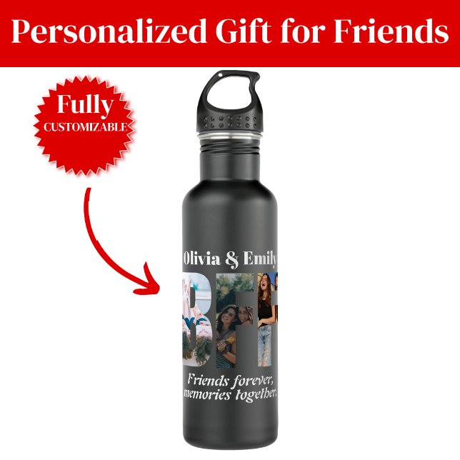 BFF-Foto-Collage-Trinkflasche – Geschenk für Freun Edelstahlflasche (BFF Photo Collage Water Bottle – Gift for Friend)