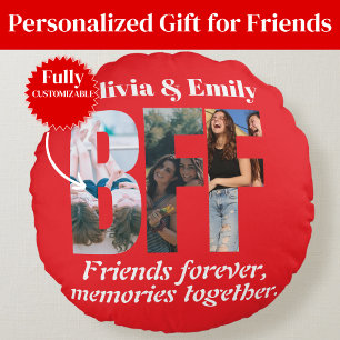 BFF-Fotocollage-Rundkissen – Geschenk für Freund Rundes Kissen