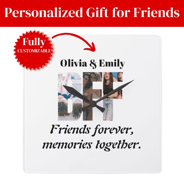 BFF Photo Wall Clock – Personalized Gift Quadratische Wanduhr (BFF Photo Wall Clock Personalized Gift)