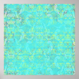 BGTPD TROPICAL DAMASK PATTER LIGHT BLUE YELLOW GR POSTER