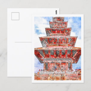 Bhaktapur Durbar Nepal Berühmte Wasserfarbe Postkarte