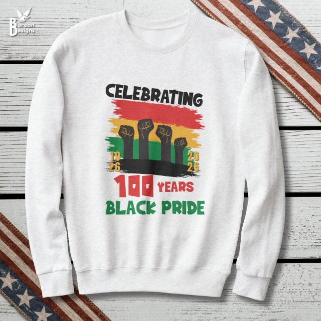 BHMs Jahrhundert-Souvenir Schwarze Geschichte Mona Sweatshirt (BHM100 Black History Month Sweatshirt celebrating 100 Years of Black Pride with power fists)