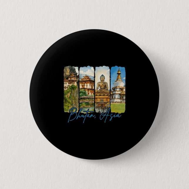 Bhutan Asien Reise Trip Brushstroke Souvenir Va Button (Vorderseite)