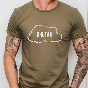 Bhutan Country Map Shirt Bhutanese Kontur T - Shir