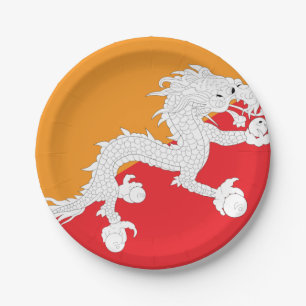 Bhutan Flag Design mit weißem Drachen Pappteller