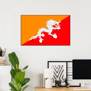 Bhutan Flag Design mit weißem Drachen Poster