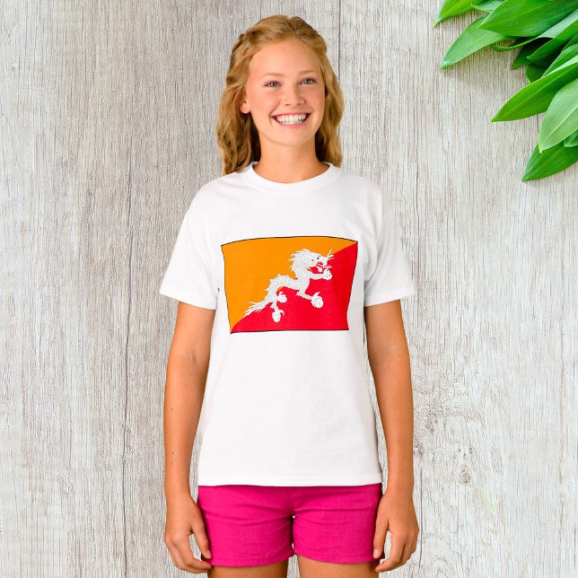 Bhutan Flag Design mit weißem Drachen T-Shirt (Von Creator hochgeladen)