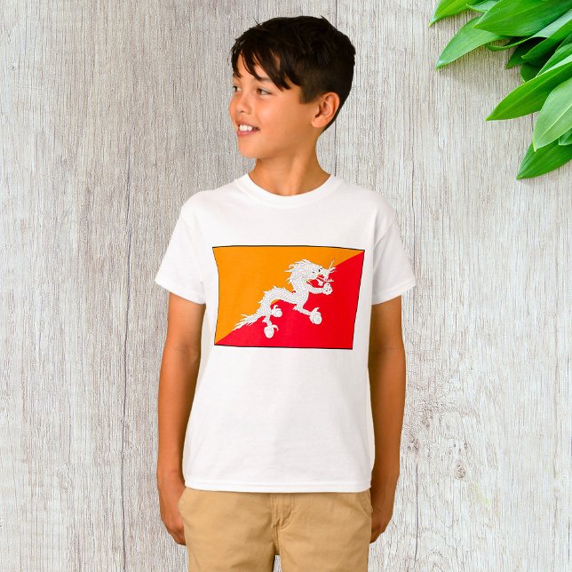 Bhutan Flag Design mit weißem Drachen T-Shirt (Von Creator hochgeladen)