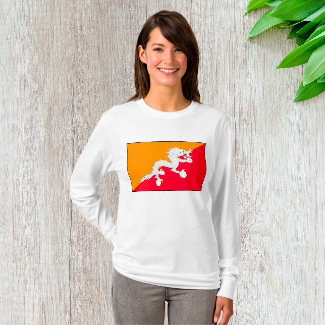Bhutan Flag Design mit weißem Drachen T-Shirt (Von Creator hochgeladen)