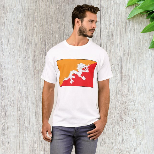 Bhutan Flag Design mit weißem Drachen T-Shirt (Von Creator hochgeladen)