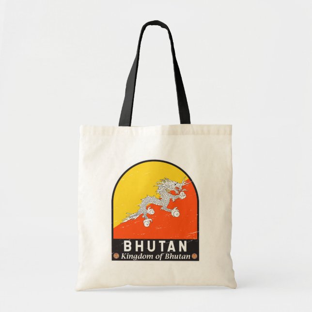 Bhutan Flag Emblem Distressed Vintage Tragetasche (Vorne)
