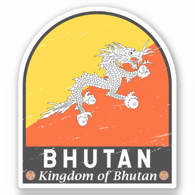 Bhutan Flag Emblem gestört Vintag Aufkleber (Vorderseite)