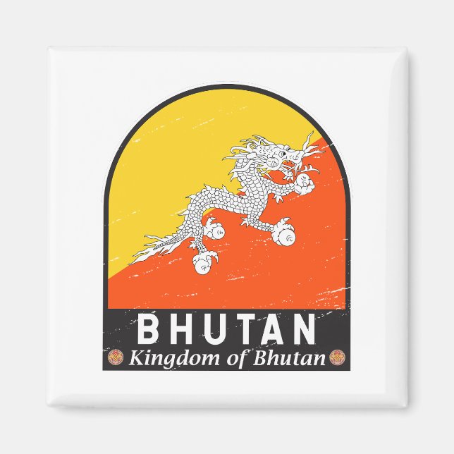 Bhutan Flag Emblem gestört Vintag Magnet (Vorne)