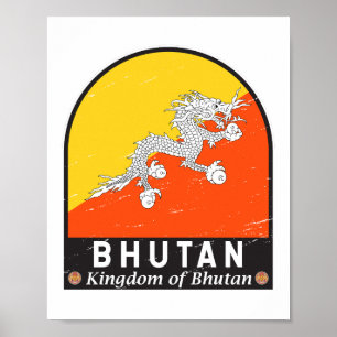 Bhutan Flag Emblem gestört Vintag Poster