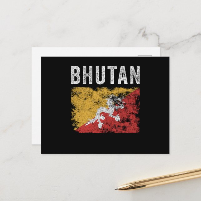 Bhutan Flag erschüttert - bhutanische Flagge Postkarte (Vorderseite/Rückseite Beispiel)