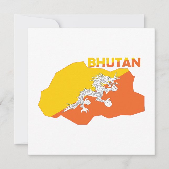 Bhutan Flag in der Landkarte Feiertagskarte (Vorderseite)
