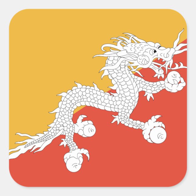 Bhutan Flag Quadratischer Aufkleber (Vorderseite)