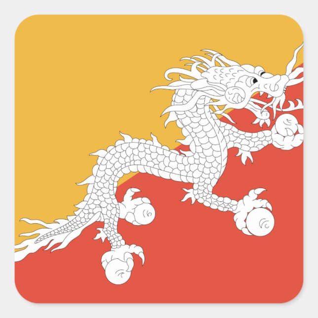 Bhutan Flag Quadratischer Aufkleber (Vorderseite)