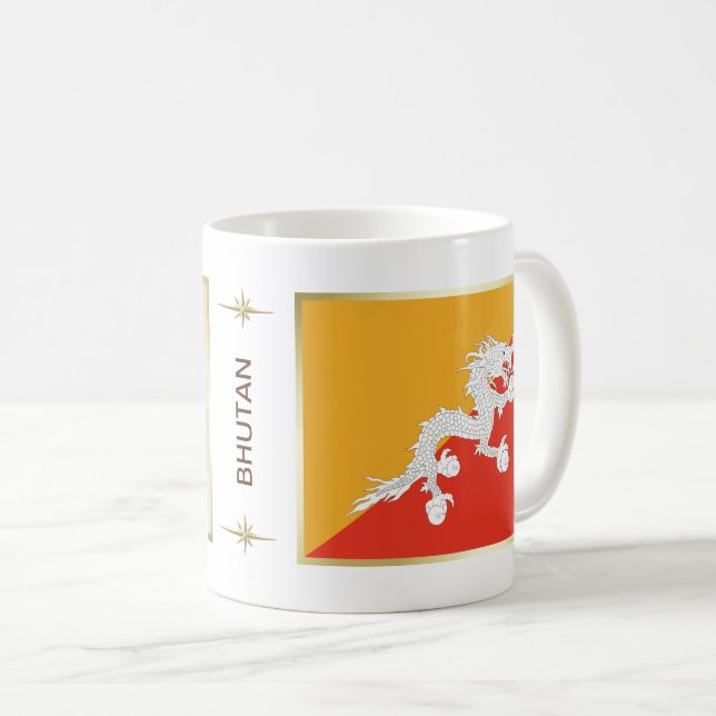Bhutan-Flagge + Karten-Tasse Kaffeetasse (VorderseiteRechts)