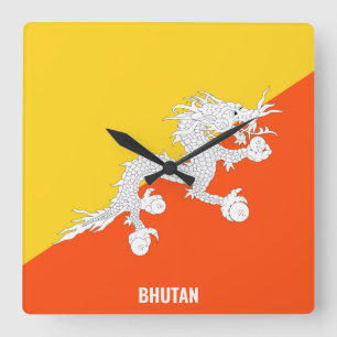 Bhutan-Flagge Strahlend Patriotisch Quadratische Wanduhr