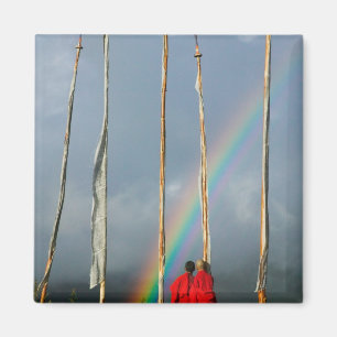 Bhutan, Gangtey Dorf, Regenbogen über zwei Magnet