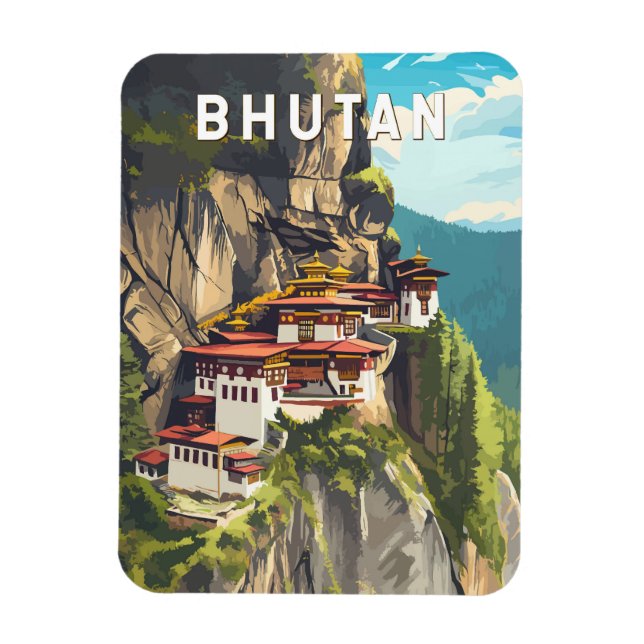 Bhutan Illustration Travel Art Vintag Magnet (Vertikal)