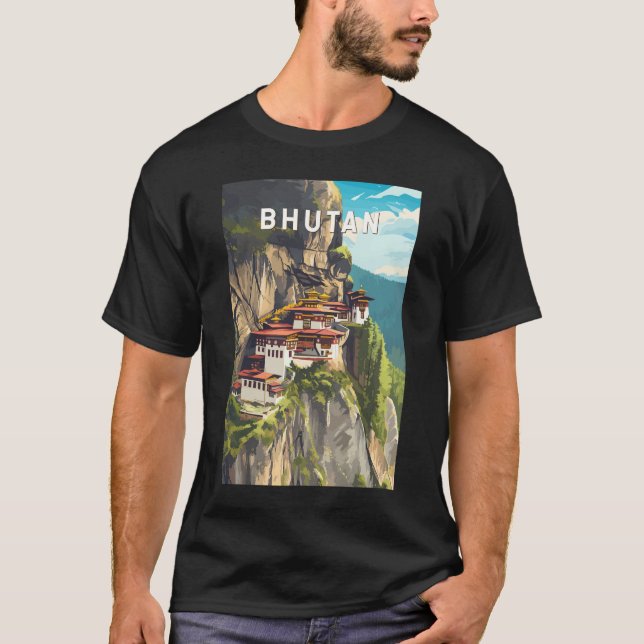 Bhutan Illustration Travel Art Vintag T-Shirt (Vorderseite)