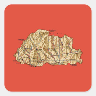 Bhutan-Karten-Aufkleber Quadratischer Aufkleber