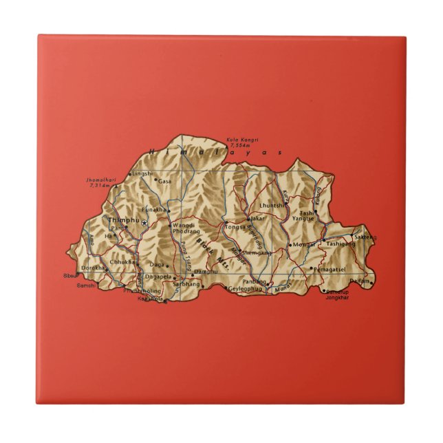 Bhutan-Kartenkachel Fliese (Vorderseite)