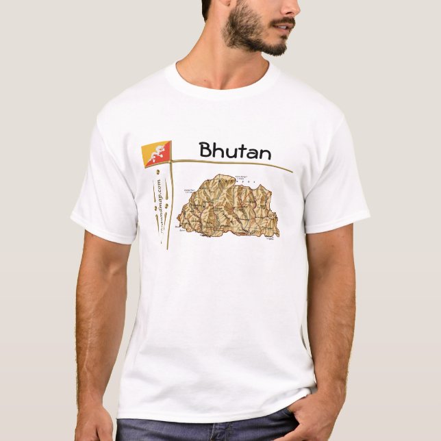 Bhutan Map + Flag + Titel T - Shirt (Vorderseite)
