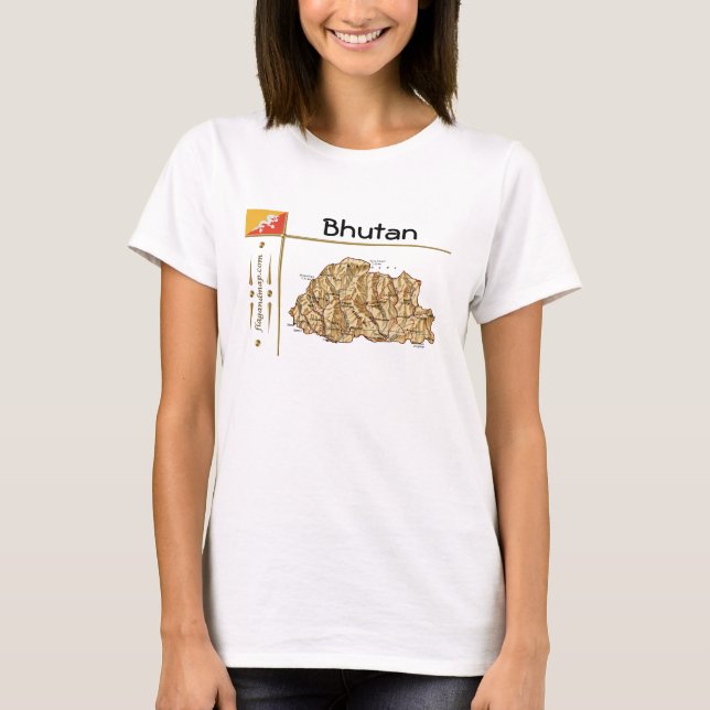 Bhutan Map + Flag + Titel T - Shirt (Vorderseite)