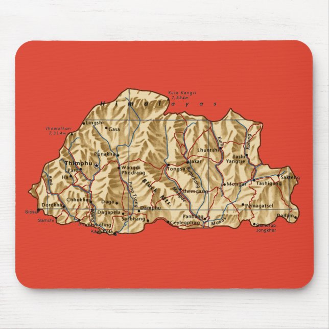 Bhutan Map Mousepad (Vorne)